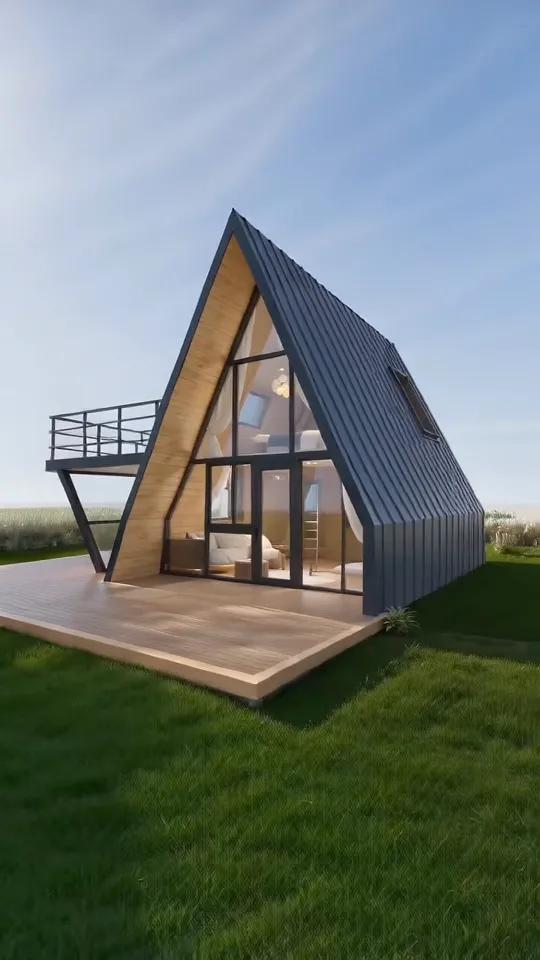 Completed triangular house project in a bright coastal setting
